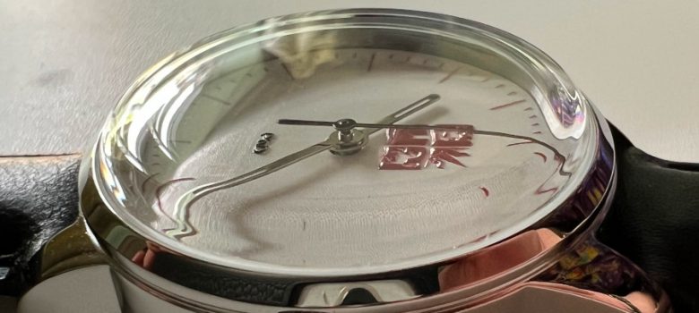 Side-view close-up of the completed watch